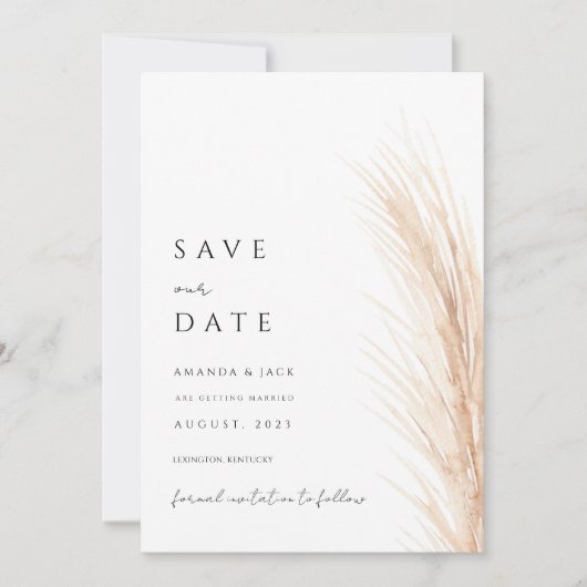 Boho Pampas Gras Save the Date minimalistisch Einladung (Vorderseite)