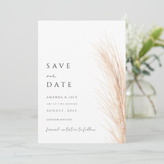 Boho Pampas Gras Save the Date minimalistisch Einladung (Stehend Vorderseite)