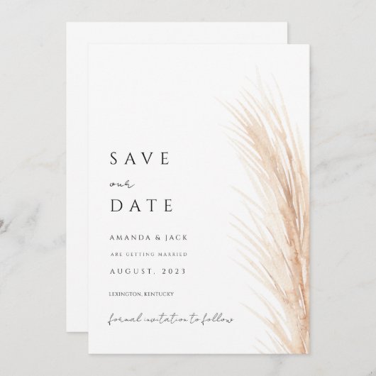 Boho Pampas Gras Save the Date minimalistisch Einladung (Vorne/Hinten)