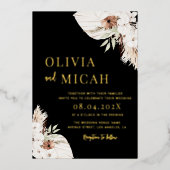 Boho Pampas Gras schwarze Hochzeitseinladung Gold Folieneinladung (Vorderseite)