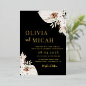 Boho Pampas Gras schwarze Hochzeitseinladung Gold Folieneinladung (Stehend vorne)
