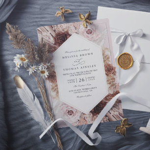 Boho Pampas Gras Staubige Florale QR-Code-Hochzeit Einladung