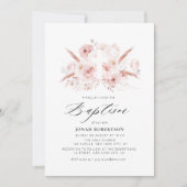 Boho Pampas Gras staubige Rose Blumenkreuz Taufe Einladung (Vorderseite)