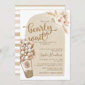 Boho Pampas Gras Teddy Bear Baby Duschjunge Einladung (Vorne/Hinten)