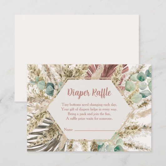 Boho Pampas Gras Windel-Raffle Karte | Neutral (Vorne/Hinten)