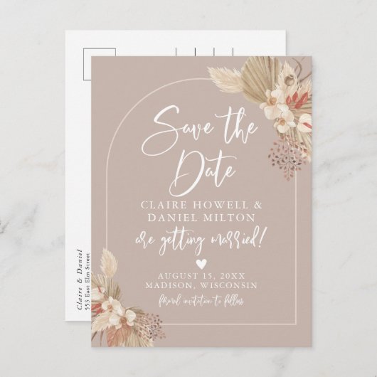 Boho Pampas Grasneutrale Save the Date Postkarte (Vorne/Hinten)