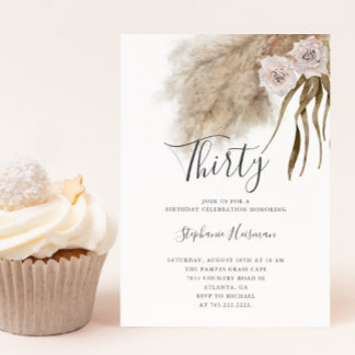 Boho Pampas Grass Adult 30. Geburtstag Party Einladung