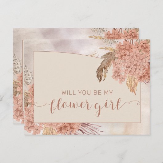 Boho Pampas Grass |Antrag auf Hydrangea Flower Gir Einladungspostkarte (Vorne/Hinten)