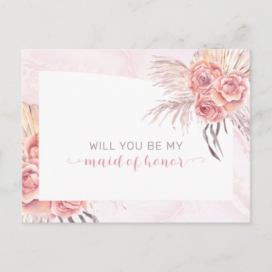 Boho Pampas Grass |Antrag auf Trauzeugin von Rose Einladungspostkarte (Vorderseite)