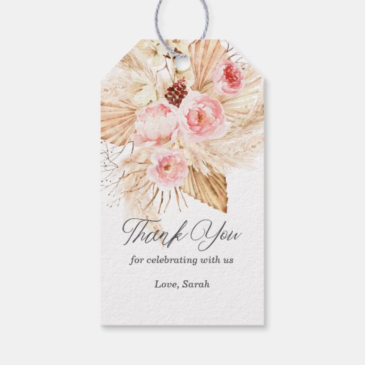 Boho Pampas Grass Aquarell Floral Baby Dusche Geschenkanhänger (Rückseite)