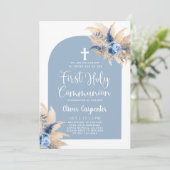 Boho Pampas Grass Arch Erste Heilige Kommune Invit Einladung (Stehend Vorderseite)