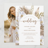 Boho Pampas Grass Arch Foto Wedding Einladung (Vorne/Hinten)