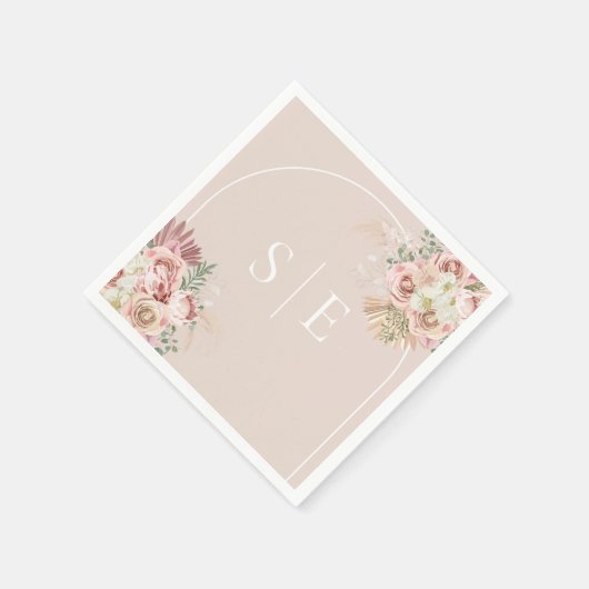 Boho Pampas Grass Arch Monogram Napkins Serviette (Ecke)