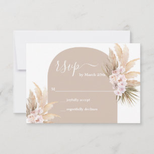 Boho Pampas Grass Arch Wedding RSVP Karte