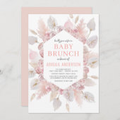 Boho Pampas Grass Baby Brunch Elegantes Rosa Rosa Einladung (Vorne/Hinten)