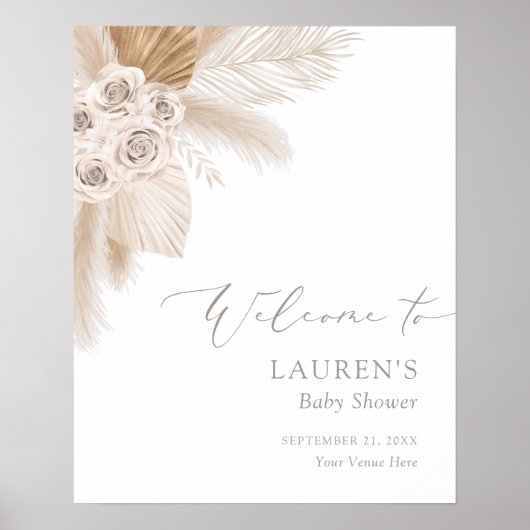 Boho Pampas Grass Baby Dusche Begrüßungszeichen Poster (Vorne)