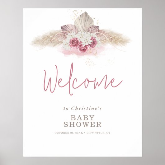 Boho Pampas Grass Baby Dusche Begrüßungszeichen Poster (Vorne)