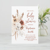 Boho Pampas Grass Baby Dusche Einladung (Stehend Vorderseite)