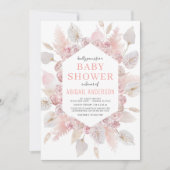 Boho Pampas Grass Baby Dusche Elegantes Rosa Rosa Einladung (Vorderseite)