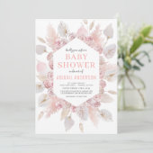 Boho Pampas Grass Baby Dusche Elegantes Rosa Rosa Einladung (Stehend Vorderseite)