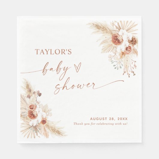 Boho Pampas Grass Baby Dusche Papier Napkin Serviette (Vorderseite)