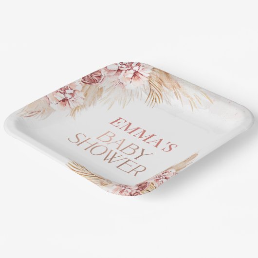 Boho Pampas Grass Baby Duschpapier Pappteller (Gewinkelt)