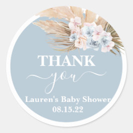 Boho Pampas Grass Baby Shower Boy Round Sticker