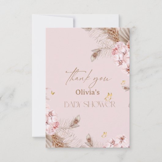 Boho Pampas Grass Baby Shower Dankeskarte (Vorderseite)