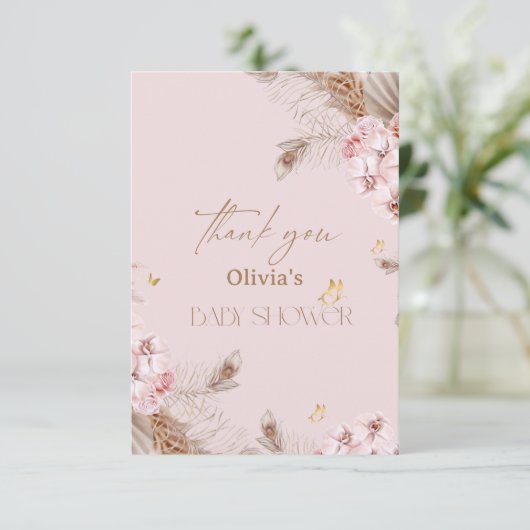  Boho Pampas Grass Baby Shower Dankeskarte (Stehend Vorderseite)