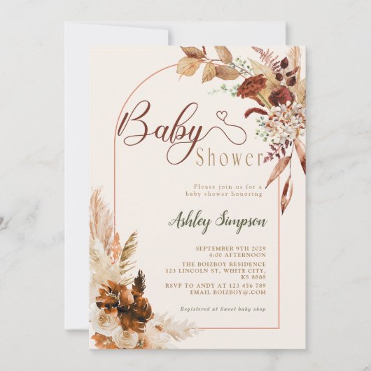 Boho Pampas Grass Baby Shower Einladung (Vorderseite)