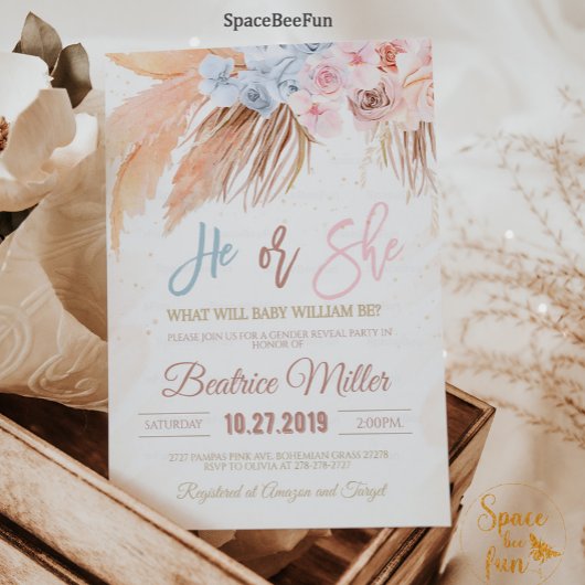 Boho Pampas Grass Baby Shower Gender Einladung