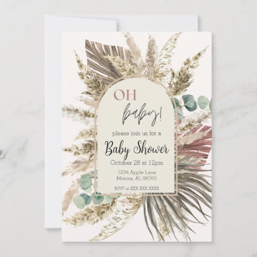 Boho Pampas Grass Baby Shower Invitation | Neutral Einladung (Vorderseite)