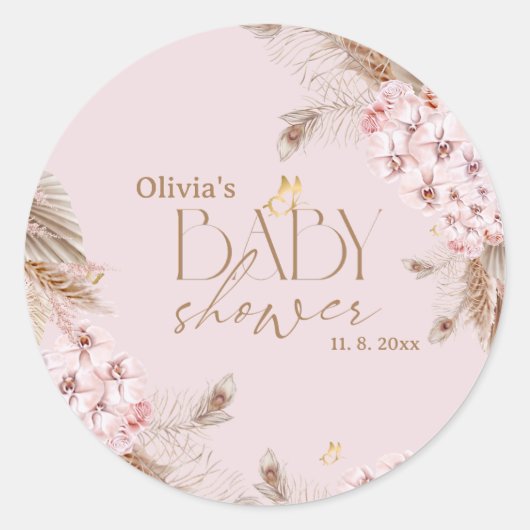  Boho Pampas Grass Baby Shower Runder Aufkleber (Vorderseite)