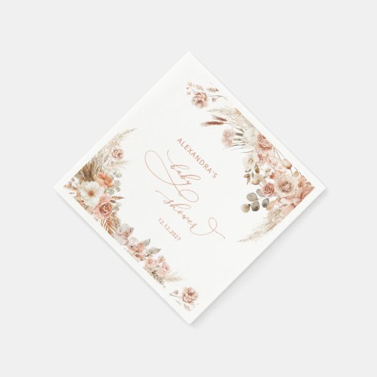 Boho Pampas Grass Baby Shower Serviette (Ecke)