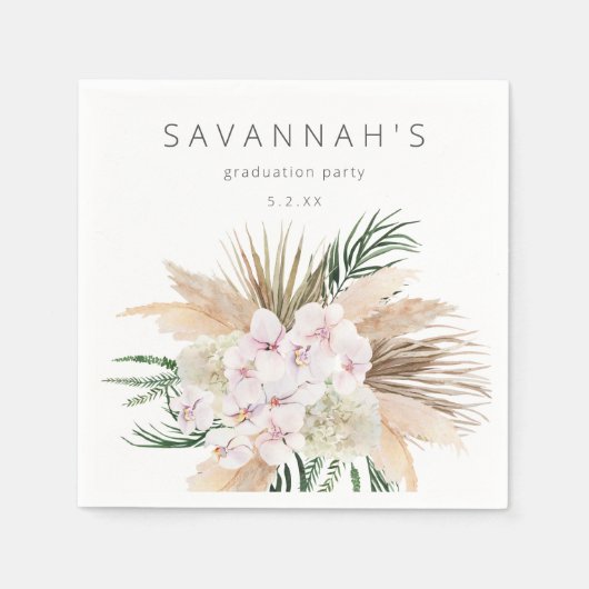 Boho Pampas Grass Beach Floral Name oder Monogramm Serviette (Vorderseite)