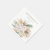 Boho Pampas Grass Beach Floral Name oder Monogramm Serviette (Ecke)