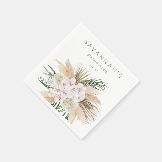 Boho Pampas Grass Beach Floral Name oder Monogramm Serviette (Ecke)