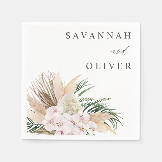 Boho Pampas Grass Beach Floral Name Serviette (Vorderseite)