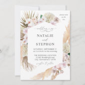 Boho Pampas Grass Beach Floral Wedding Einladung (Vorderseite)