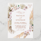 Boho Pampas Grass Beach Floral Wedding Folieneinladung (Vorderseite)
