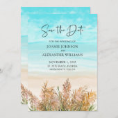 Boho Pampas Grass Beach Scene Wedding Save The Date (Vorne/Hinten)