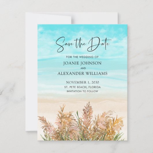 Boho Pampas Grass Beach Scene Wedding Save The Date (Vorderseite)