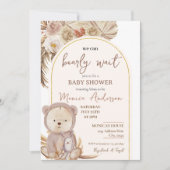 Boho Pampas Grass Bear Baby Dusche Einladung (Vorderseite)