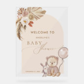 Boho Pampas Grass Bear Balloon Babydusche Acrylschild (Vorderseite)