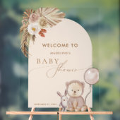 Boho Pampas Grass Bear Balloon Babydusche Acrylschild (Neutral)