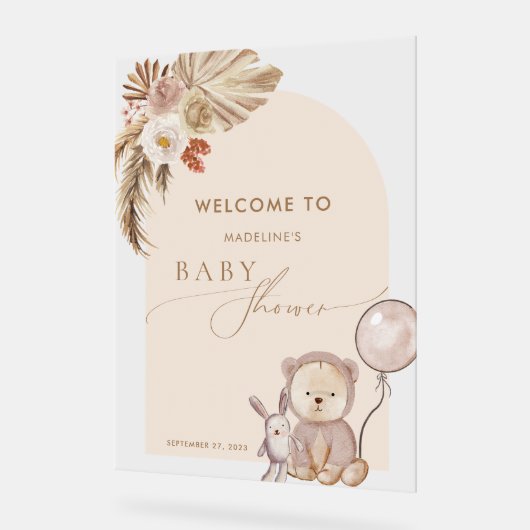 Boho Pampas Grass Bear Balloon Babydusche Acrylschild (Winkel)