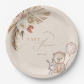 Boho Pampas Grass Bear Balloon Babydusche Pappteller (Vorderseite)