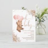 Boho Pampas Grass Bear Oh Babydusche Einladung (Stehend Vorderseite)