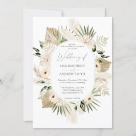 Boho Pampas Grass & Beige Blumenhochzeit Einladung