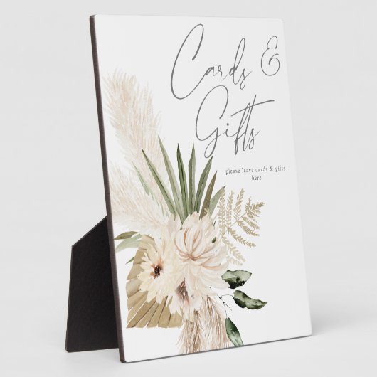 Boho Pampas Grass & Beige Blumenkarten Geschenke 1 Fotoplatte (Seite)